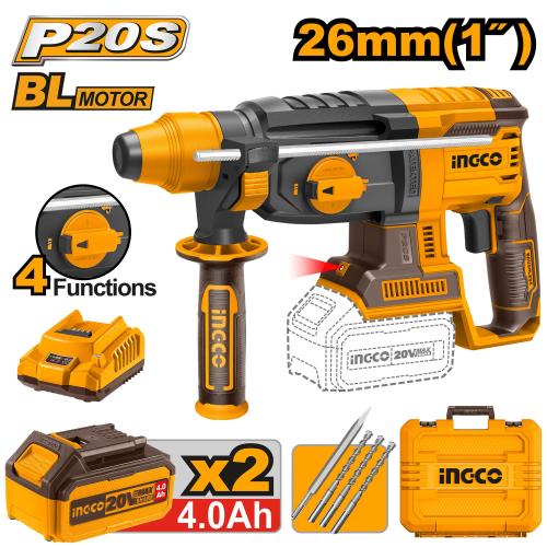 دريل شحن للحفر والتكسير 20 فولت بطاريتان 4.0 أمبير