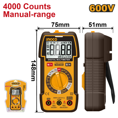 600V Digital Multimeter with Display and 4000 Coun...