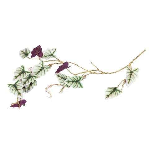 خضارات ألوكاسيا كليبيولاتا صناعية – أوراق بيضاء مع...