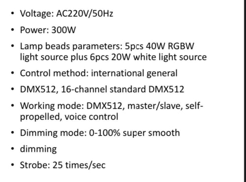 اضاءه بيم خماسي متحرك الجهد: تيار متردد 220 فولت/5...