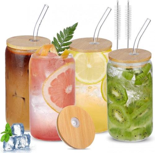 كوب قهوة زجاجي مع غطاء خشبي ومزاز 450 مل – تصميم أ...