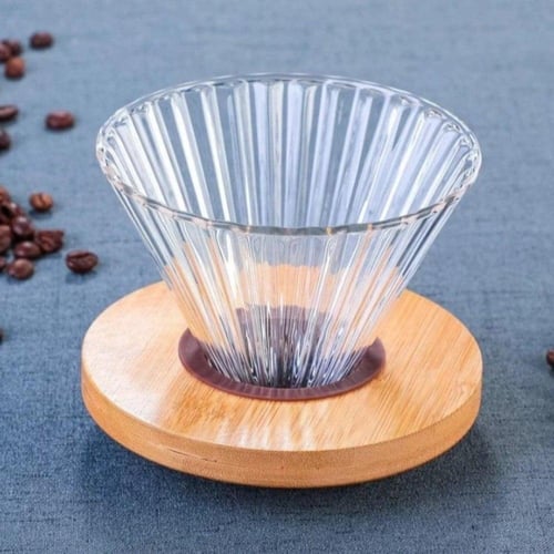 قمع تقطير V60 زجاج بلمسة خشبية - مقاس 02 | V60 Dri...