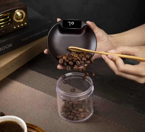 ميزان قهوة مع ملعقة خشبية - صغير | Wooden coffee s...