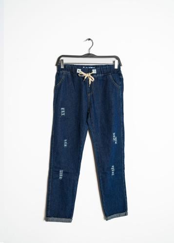 بنطلون جينز نسائي بخصر مطاطي