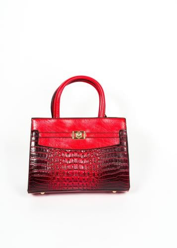 حقيبة يد نسائية فاخرة بنقشة جلد التمساح - لون أحمر