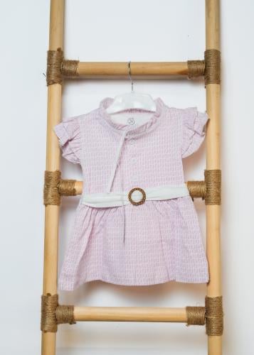 فستان بناتي وردي بطبعة أنيقة مع شورت داخلي