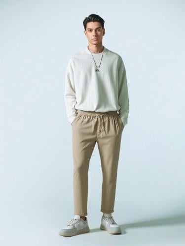 بنطال رجالي كاجوال بلون بيج أنيق