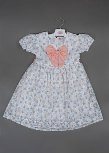 فستان أطفال بناتي بطبعة ورود وربطة عنق