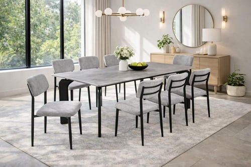 طاولة طعام رخام رمادي مع كراسي بتصميم فاخر-بعدة مق...