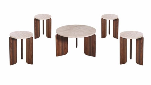 طقم طاولات شاي خشب دائري مودرن بتصميم أنيق-بعدة أل...