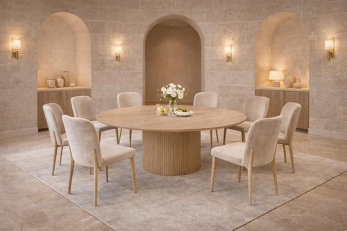 طاولة طعام دائرية عصرية بتصميم فاخر لون بيج