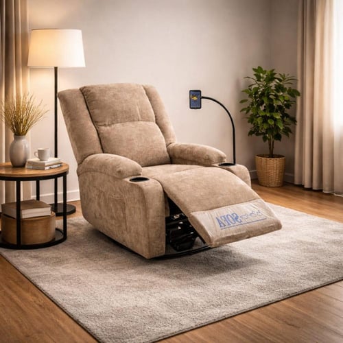 كرسي استرخاء دوار مع حامل جوال وإضاءة قراءة-بعدة أ...