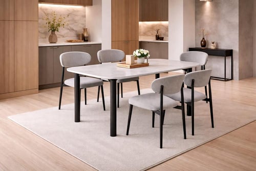 طاولة طعام بديل رخام رمادي مودرن مع كراسي مريحة تص...
