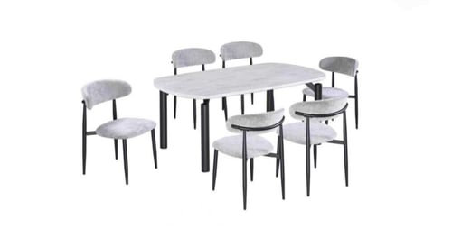 طاولة طعام بديل رخام رمادي مودرن مع كراسي مريحة تص...