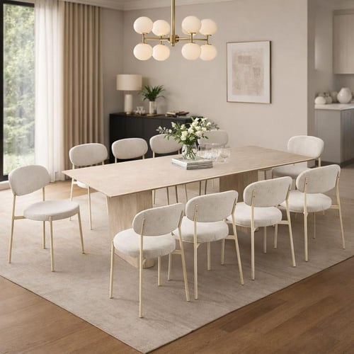طاولة طعام خشبية بيج مع كراسي مودرن بتصميم عصري-بع...