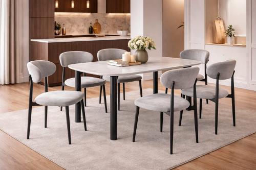 طاولة طعام بديل رخام رمادي مودرن مع كراسي مريحة تص...