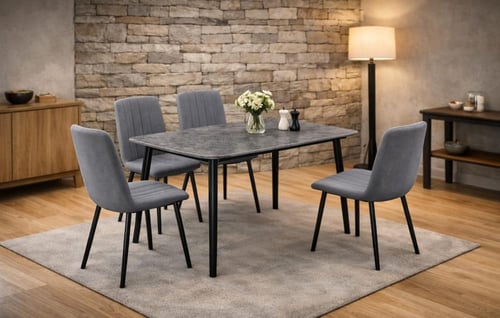 طاولة طعام خشب مع كراسي لون رمادي-بعدة مقاسات