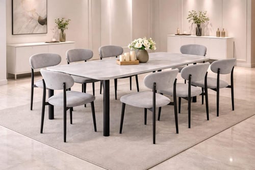 طاولة طعام بديل رخام رمادي مودرن مع كراسي مريحة تص...
