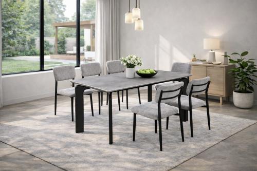 طاولة طعام رخام رمادي مع كراسي بتصميم فاخر-بعدة مق...