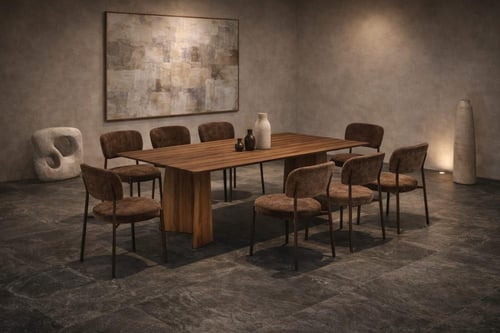 طاولة طعام خشب مع كراسي باللون البني-بعدة مقاسات