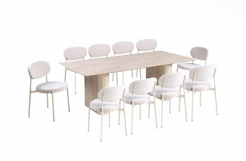 طاولة طعام خشبية بيج مع كراسي مودرن بتصميم عصري-بع...