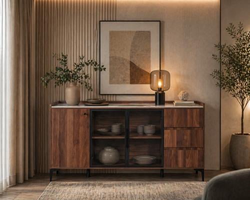 بوفيه سيراميك بتصميم عصري وأدراج تخزين عملية-بعدة...