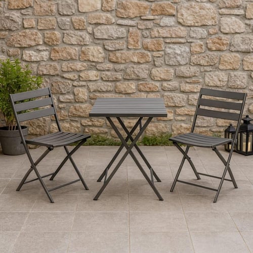 طقم جلوس خارجي حديد رمادي قابل للطي – بعدة الوان