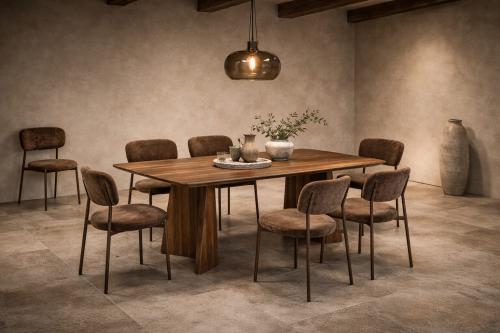 طاولة طعام خشب مع كراسي باللون البني-بعدة مقاسات