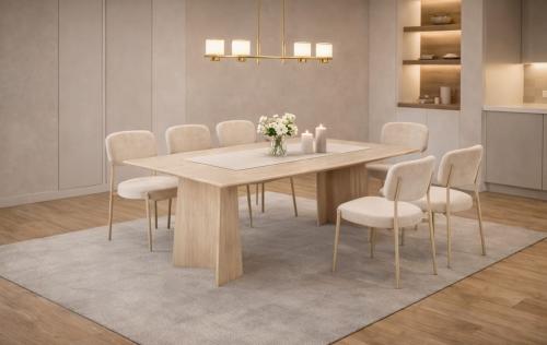 طاولة طعام خشب مع كراسي بيج-بعدة مقاسات