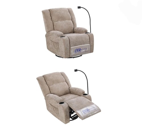 كرسي استرخاء دوار مع حامل جوال وإضاءة قراءة-بعدة أ...