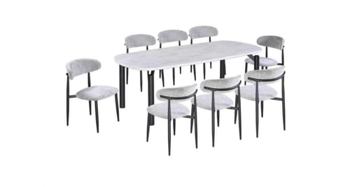 طاولة طعام بديل رخام رمادي مودرن مع كراسي مريحة تص...