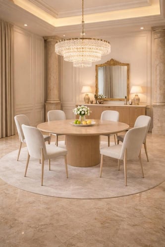 طاولة طعام دائرية عصرية بتصميم فاخر لون بيج