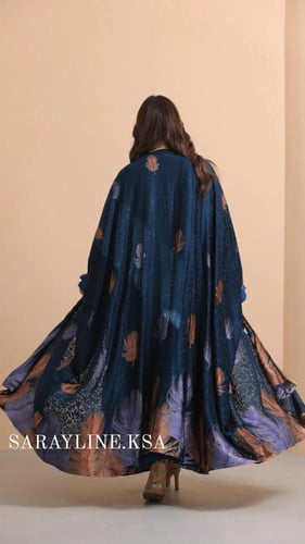 جلابية رمضانية حرير أزرق بحري