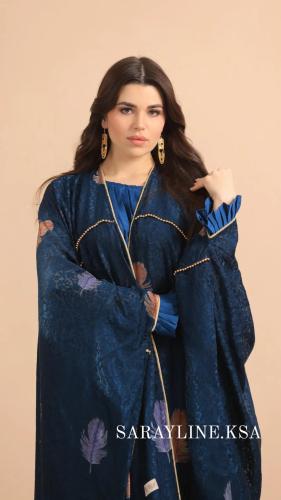جلابية رمضانية حرير أزرق بحري