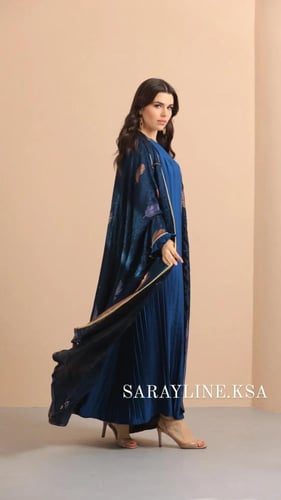 جلابية رمضانية حرير أزرق بحري