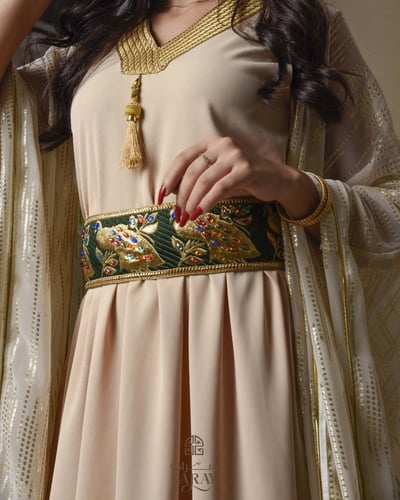 جلابية مميزة شيفون بيج بذهبي