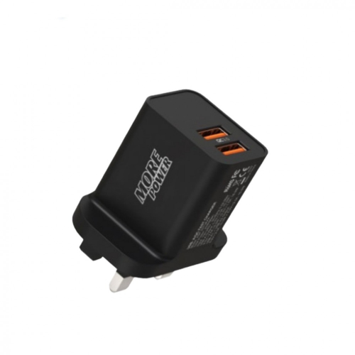 فيش جداري منفذين USB شحن سريع 20 واط - اسود من مور...