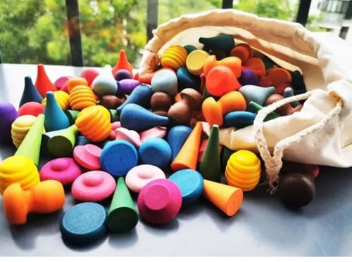 صندوق مجموعه قطع خشبيه بالوان