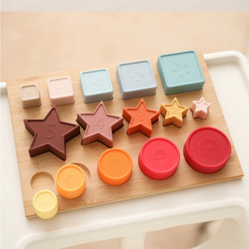 بازل السليكون باشكال هندسيه مع لوح خشب