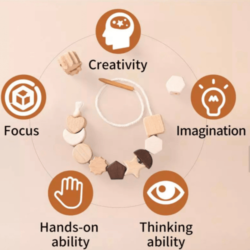 لعبة خيط الخرز الخشبية ( نجوم وقمر)