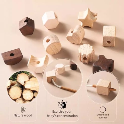 لعبة خيط الخرز الخشبية ( نجوم وقمر)