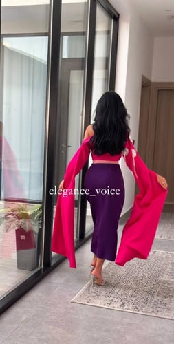 فستان كامل من قماش الباربي باللونين الزهري والبنفس...