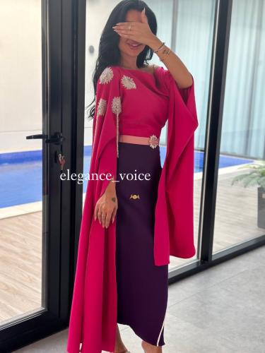 فستان كامل من قماش الباربي باللونين الزهري والبنفس...