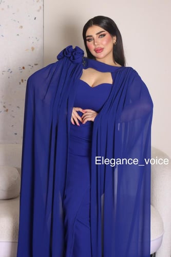 فستان ازرق من قماش المارينا و الشيفون