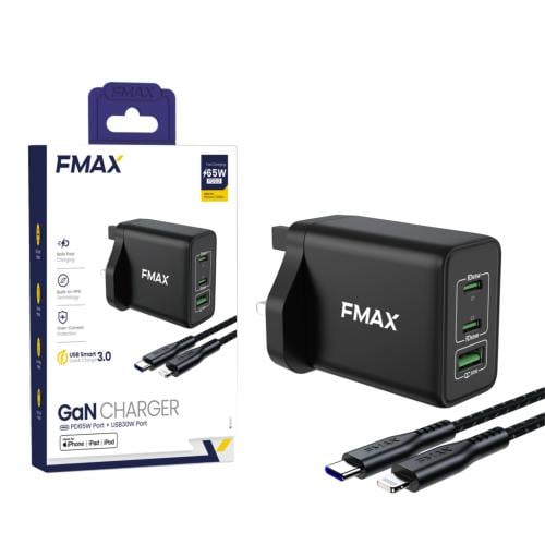 اف ماكس شاحن جداري جان 3 منافذ 65 واط مع كابل usb-...