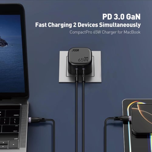 شاحن جداري جودا VoltPod 65 GaN بمنفذين USB-C بقوة...