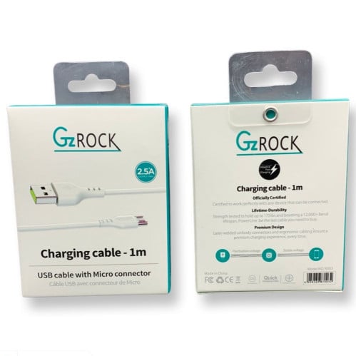 كيبل شحن ميكرو 1متر ابيض من GZROCK