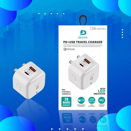 رأس شاحن مزدوج PD + QC 3.0 سريع 20 واط من ديفون