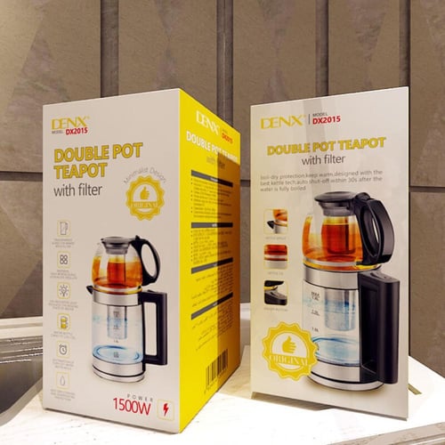 غلاية ماء زجاج مزدوج بسعة 2 لتر مع ابريق زجاج شاي...