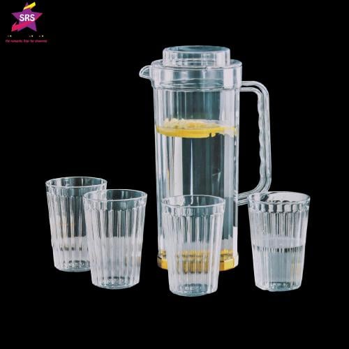 جيك للمشروبات والعصائر اكرلك شفاف مع 4كاسات